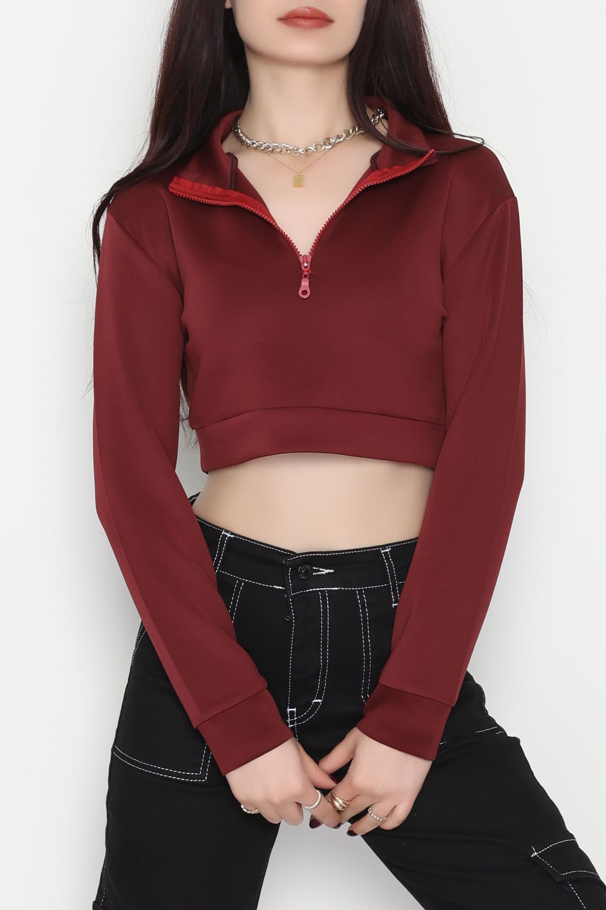 Scuba Yarım Fermuarlı Sweat Bordo - 1066.2119.