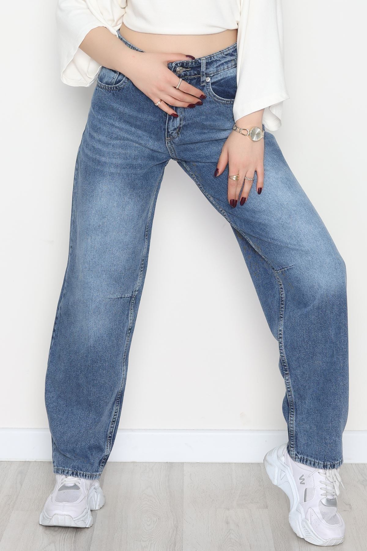 Arkası Tokalı Baggy Kot Pantolon Açıkmavi - 31712.2059.