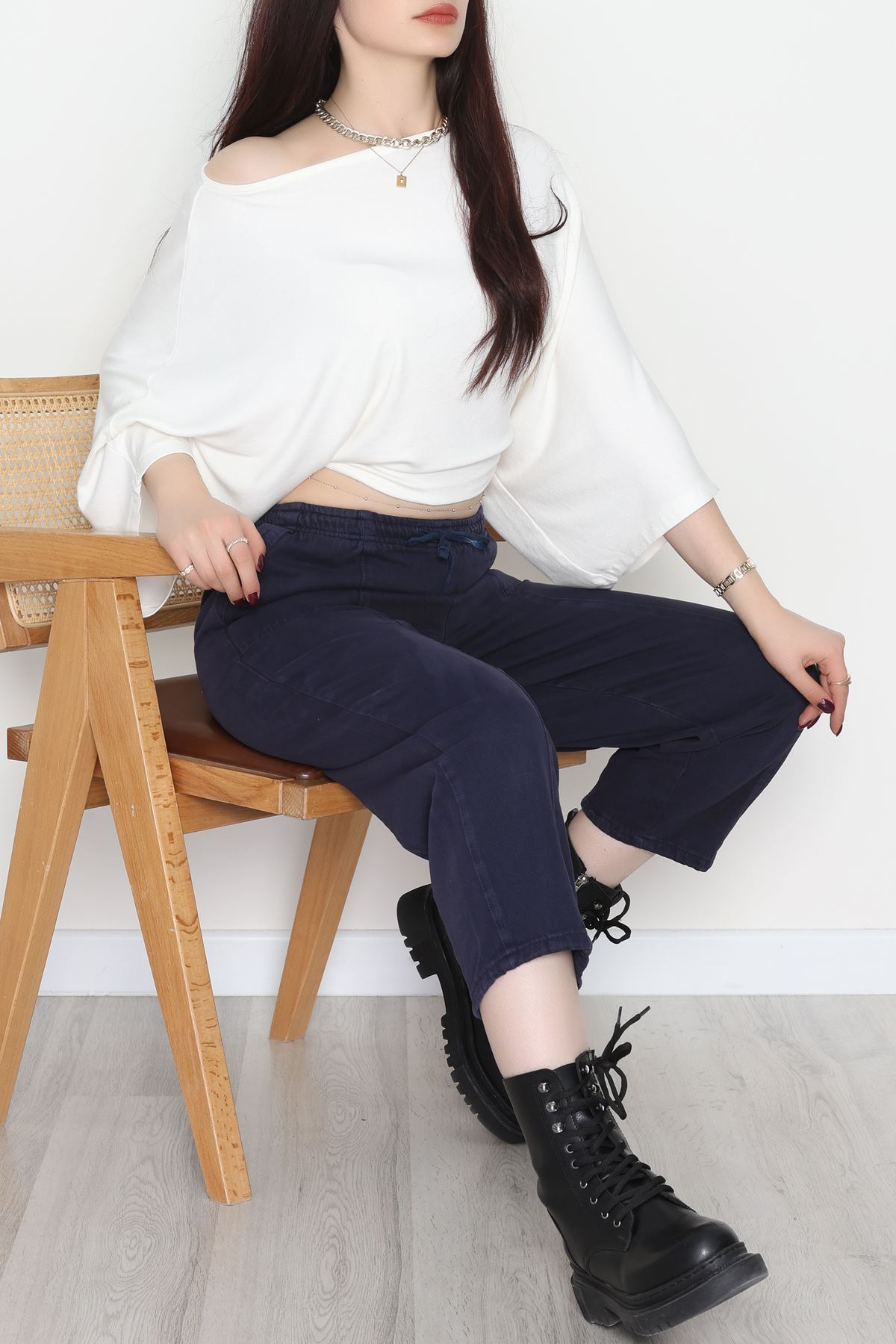 Yıkamalı Havuç Pantolon Lacivert - 51212.1779.