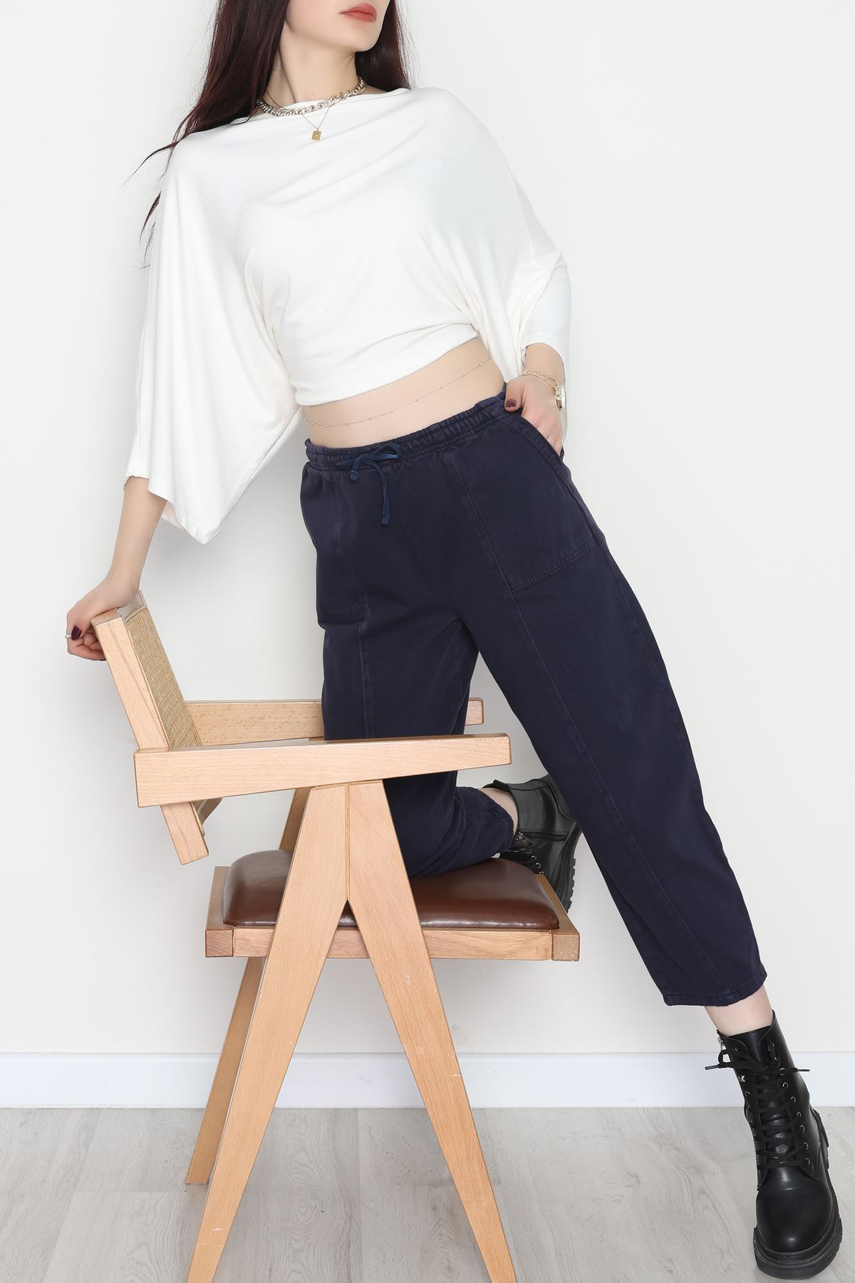 Yıkamalı Havuç Pantolon Lacivert - 51212.1779.