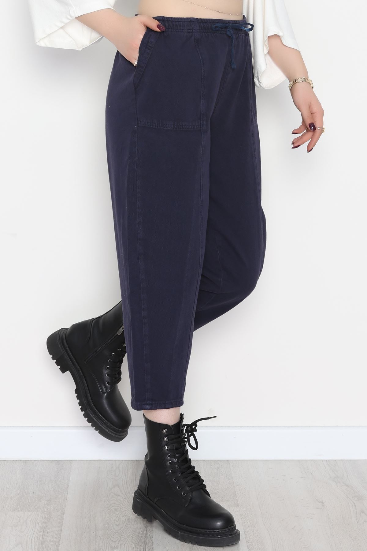 Yıkamalı Havuç Pantolon Lacivert - 51212.1779.