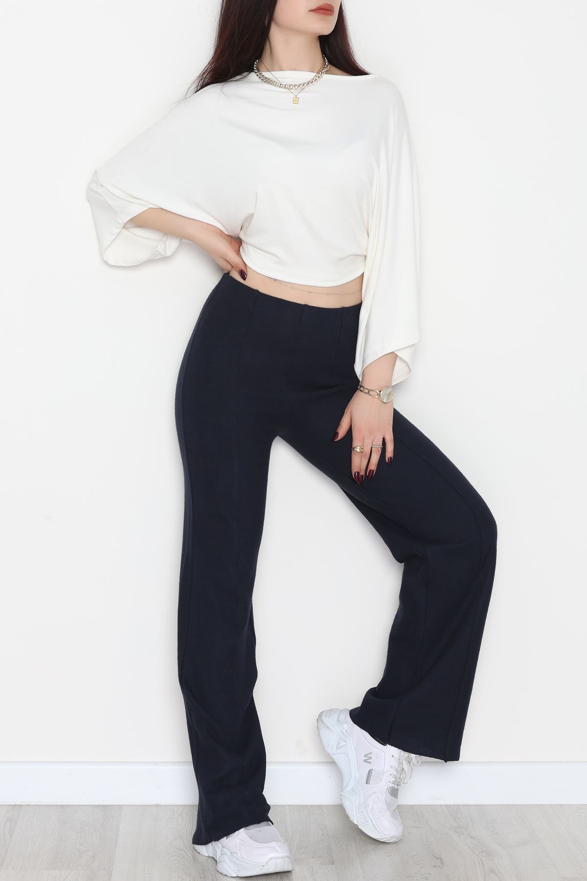 Selanik Kumaş Palazzo Pantolon Lacivert - 51036.1837.