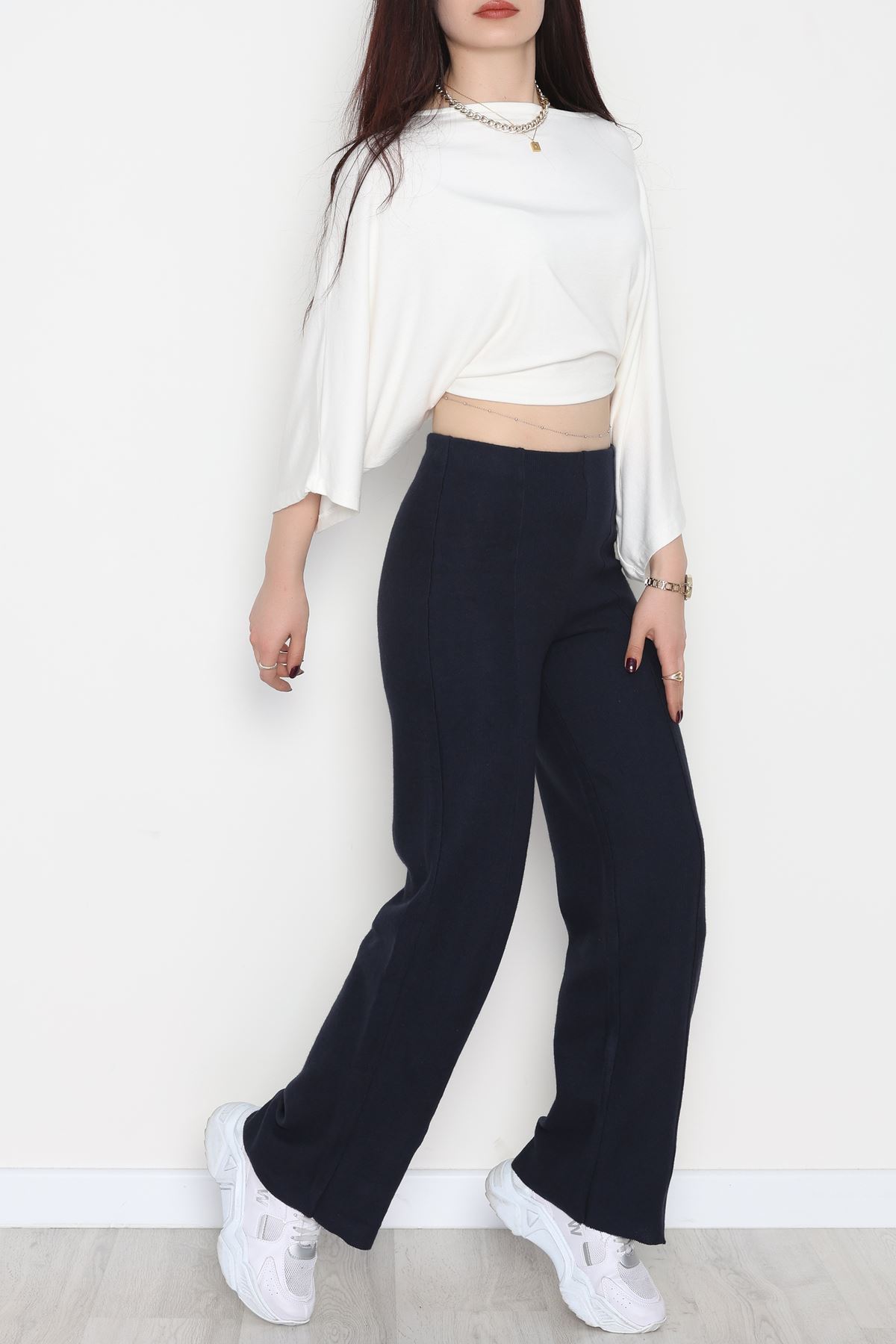 Selanik Kumaş Palazzo Pantolon Lacivert - 51036.1837.