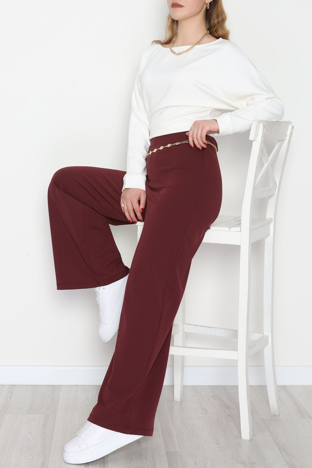 Full Likra İthal Krep Yandan Fermuarlı Pantolon Bordo - 90161.1837.