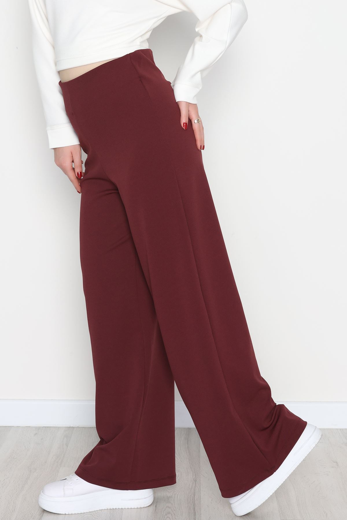 Full Likra İthal Krep Yandan Fermuarlı Pantolon Bordo - 90161.1837.