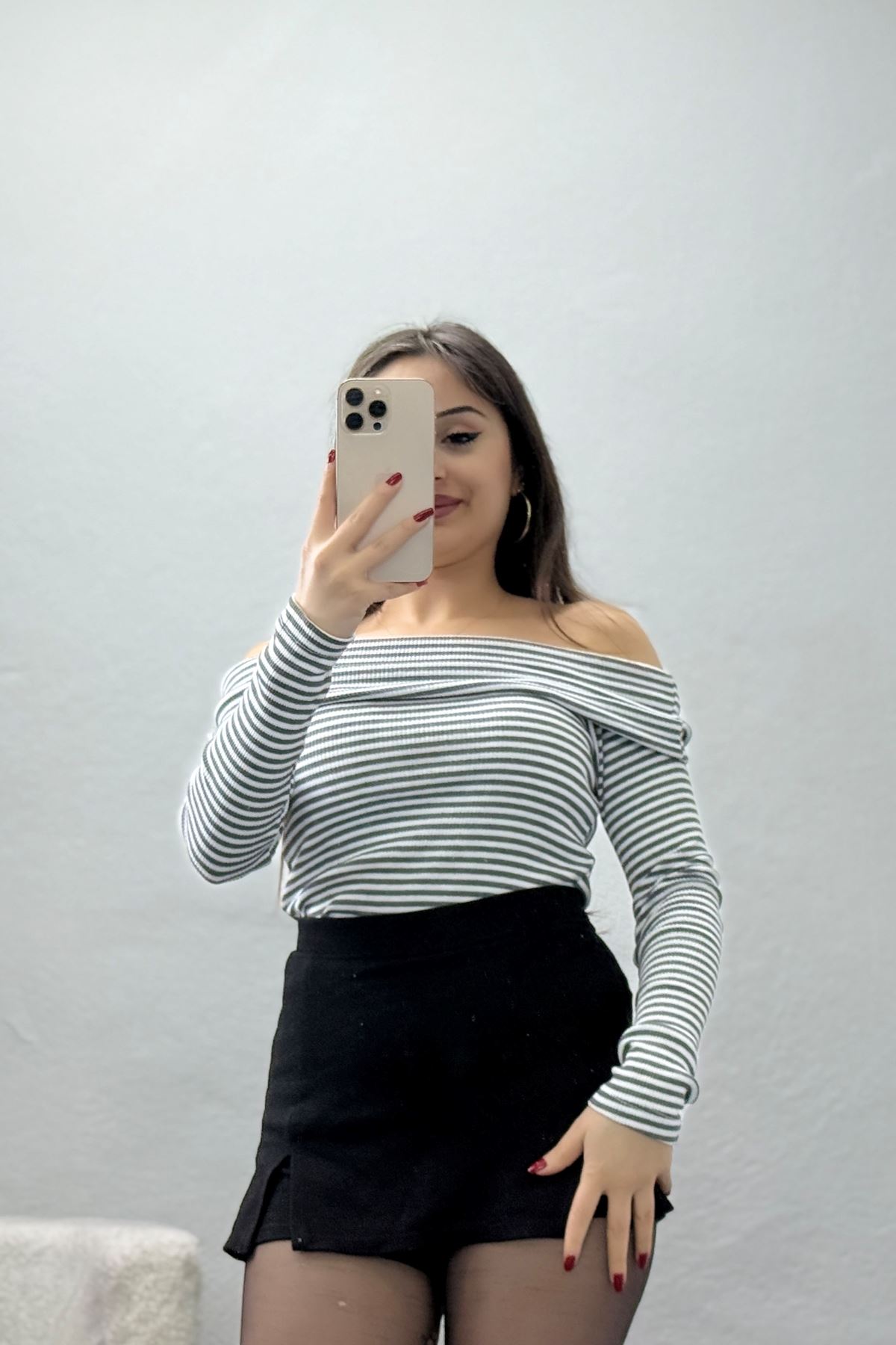 Madonna Yaka Likralı Kaşkorse Bluz Fümebeyaz - 42765.1567.