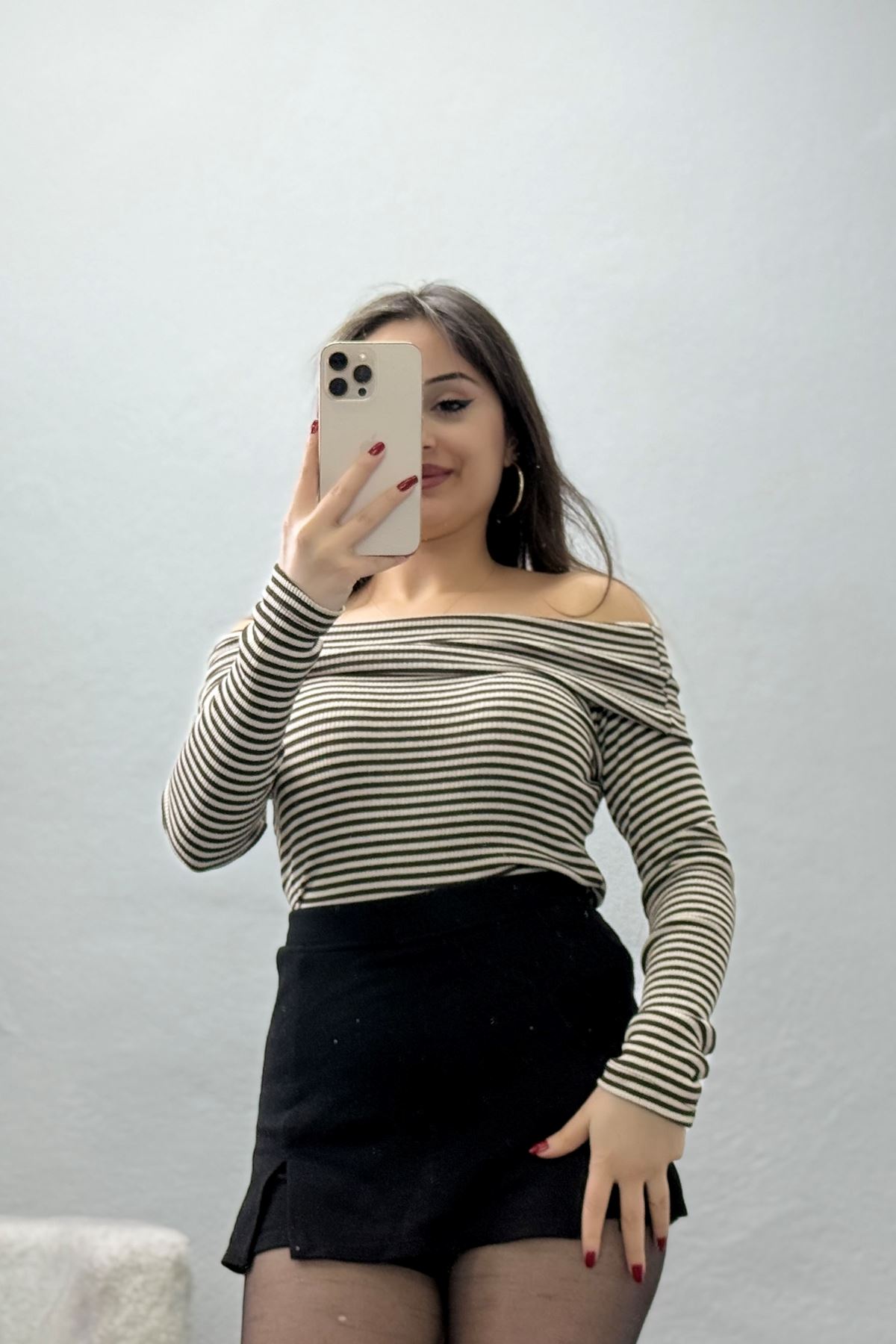 Madonna Yaka Likralı Kaşkorse Bluz Kahvebeyaz - 42765.1567.