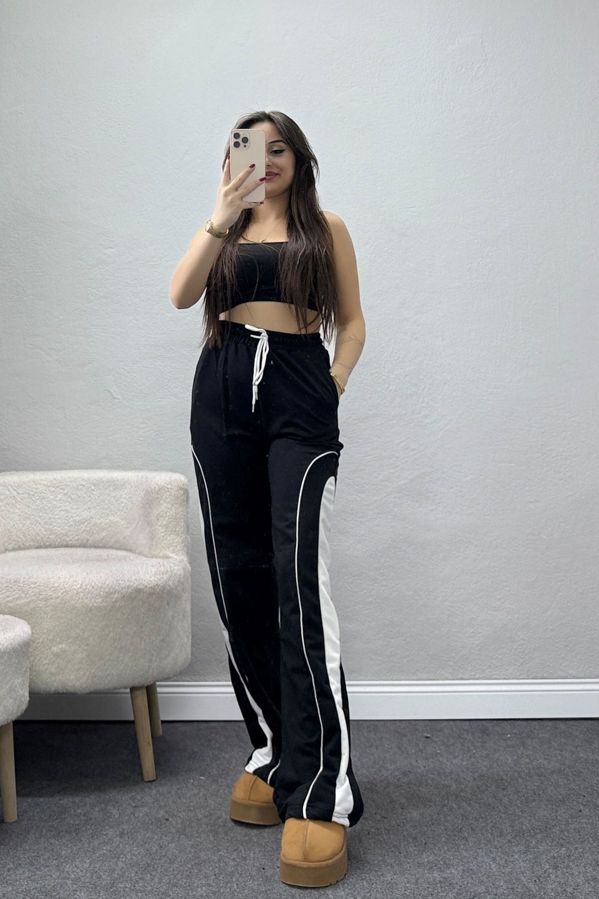 Şeritli 2 İplik Eşofman Altı Siyah - 52102.1005.