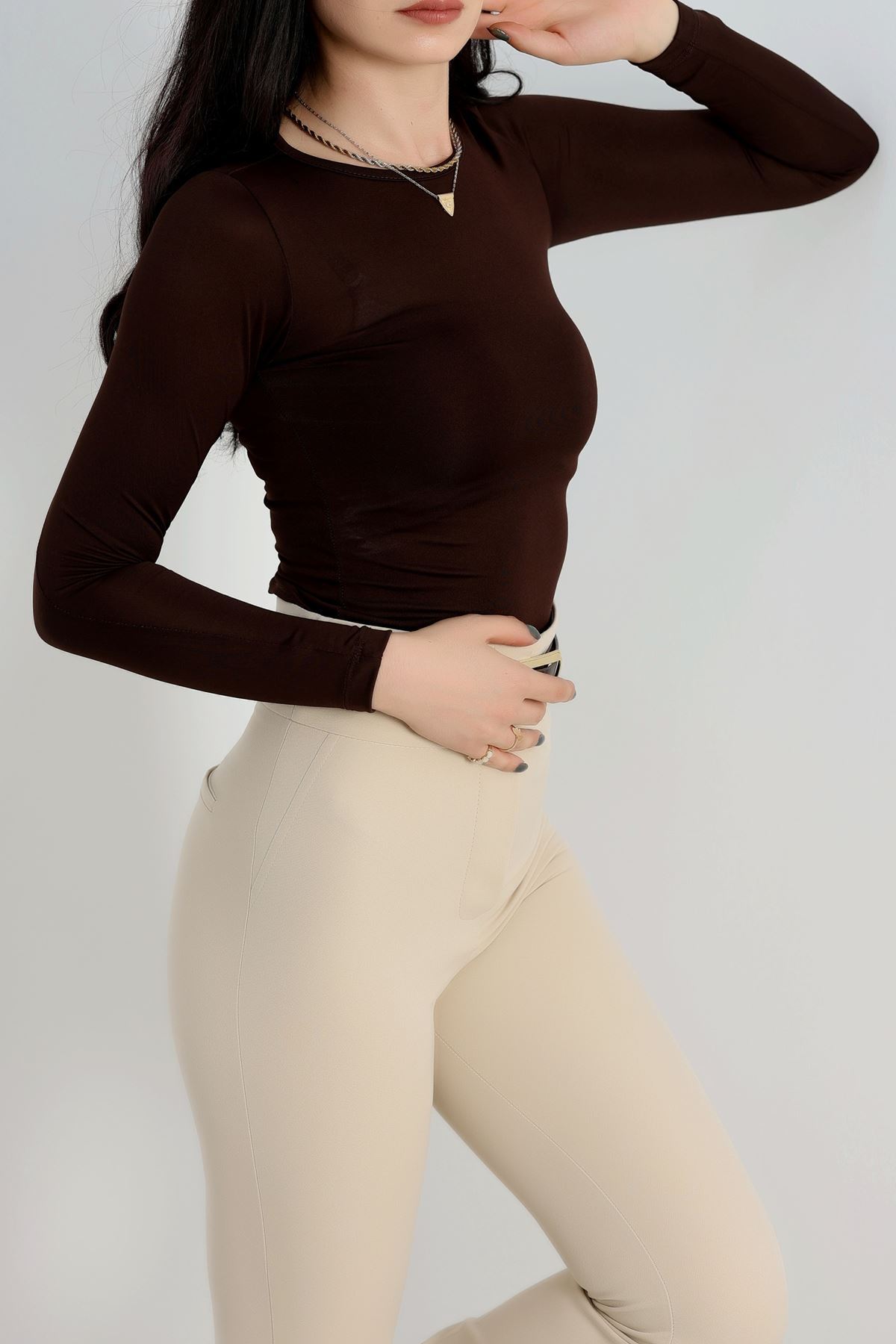 Bisiklet Yaka Mikro Çıtçıtlı Body Kahve - 21941.200.