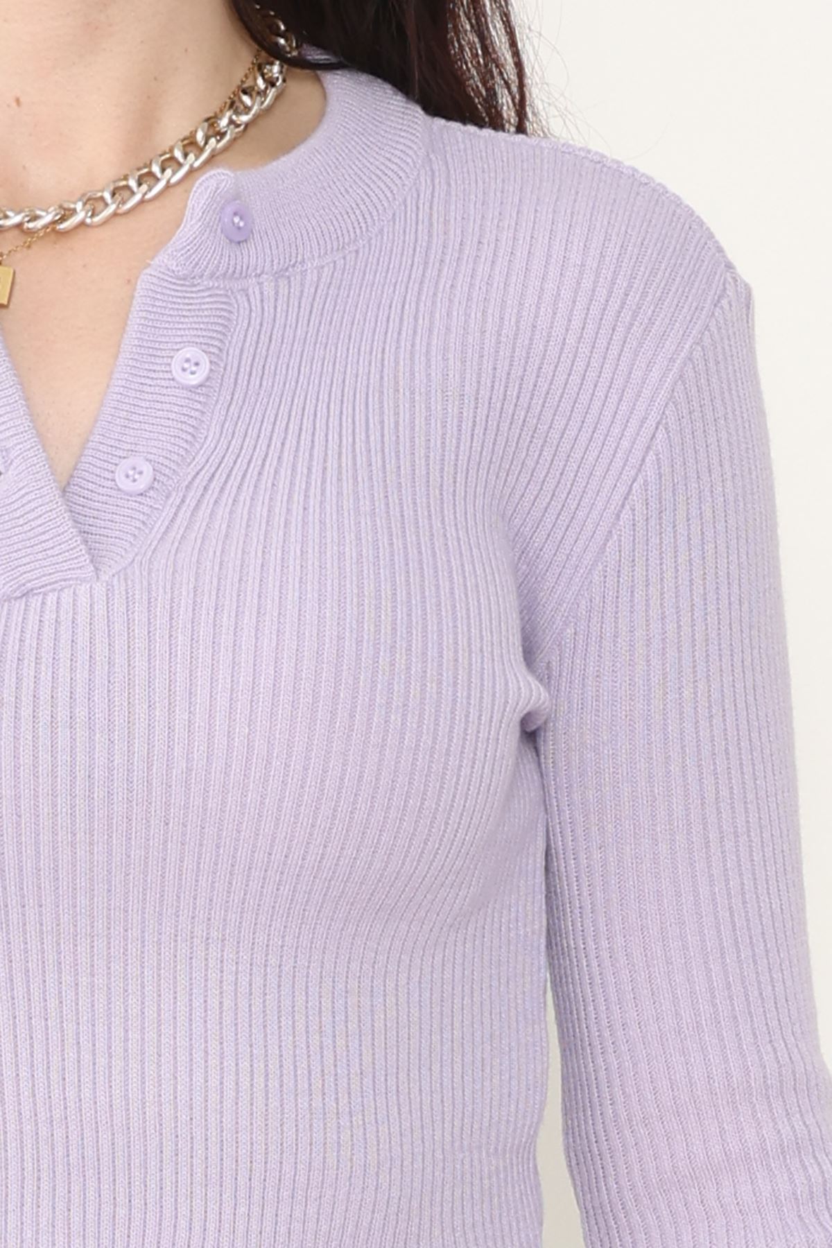 Düğmeli Triko Lila - 42697.2043.