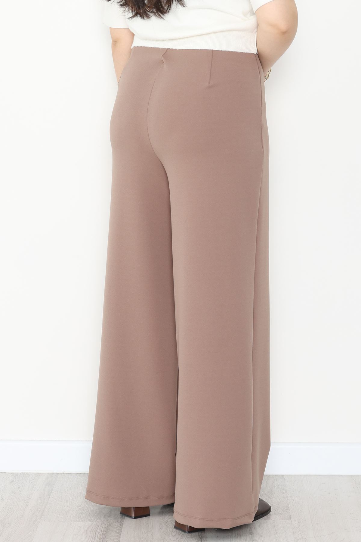 Full Likra İthal Krep Yandan Fermuarlı Büyük Beden Pantolon Vizon - 90162.1837.