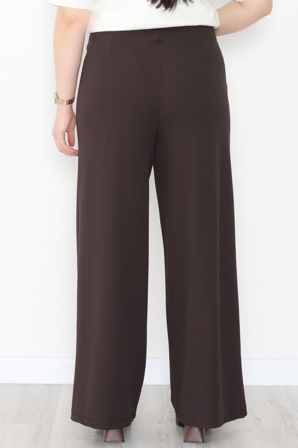 Full Likra İthal Krep Yandan Fermuarlı Büyük Beden Pantolon Kahve - 90162.1837.