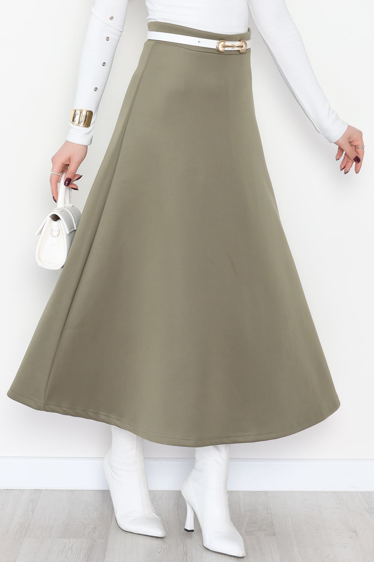 Puf Scuba Kumaş Uzun Etek Haki - 51104.1355.