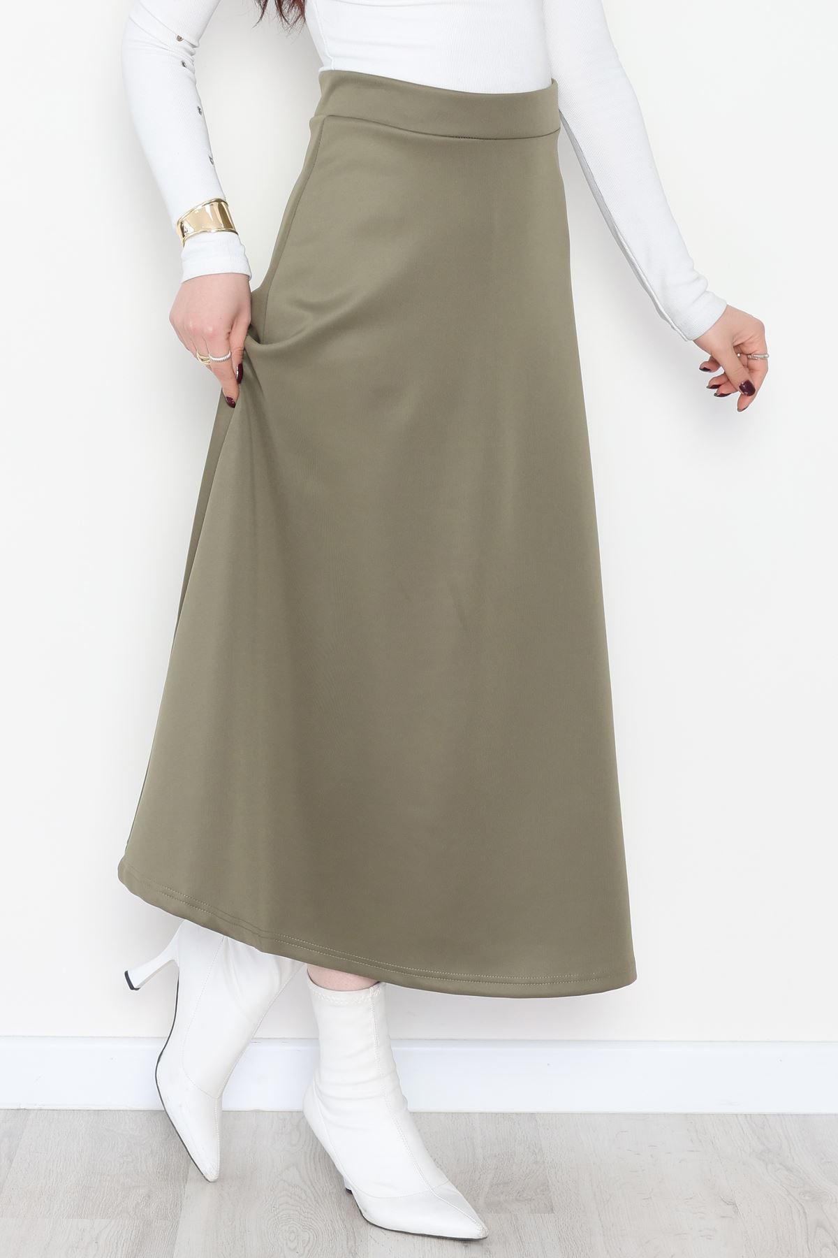 Puf Scuba Kumaş Uzun Etek Haki - 51104.1355.