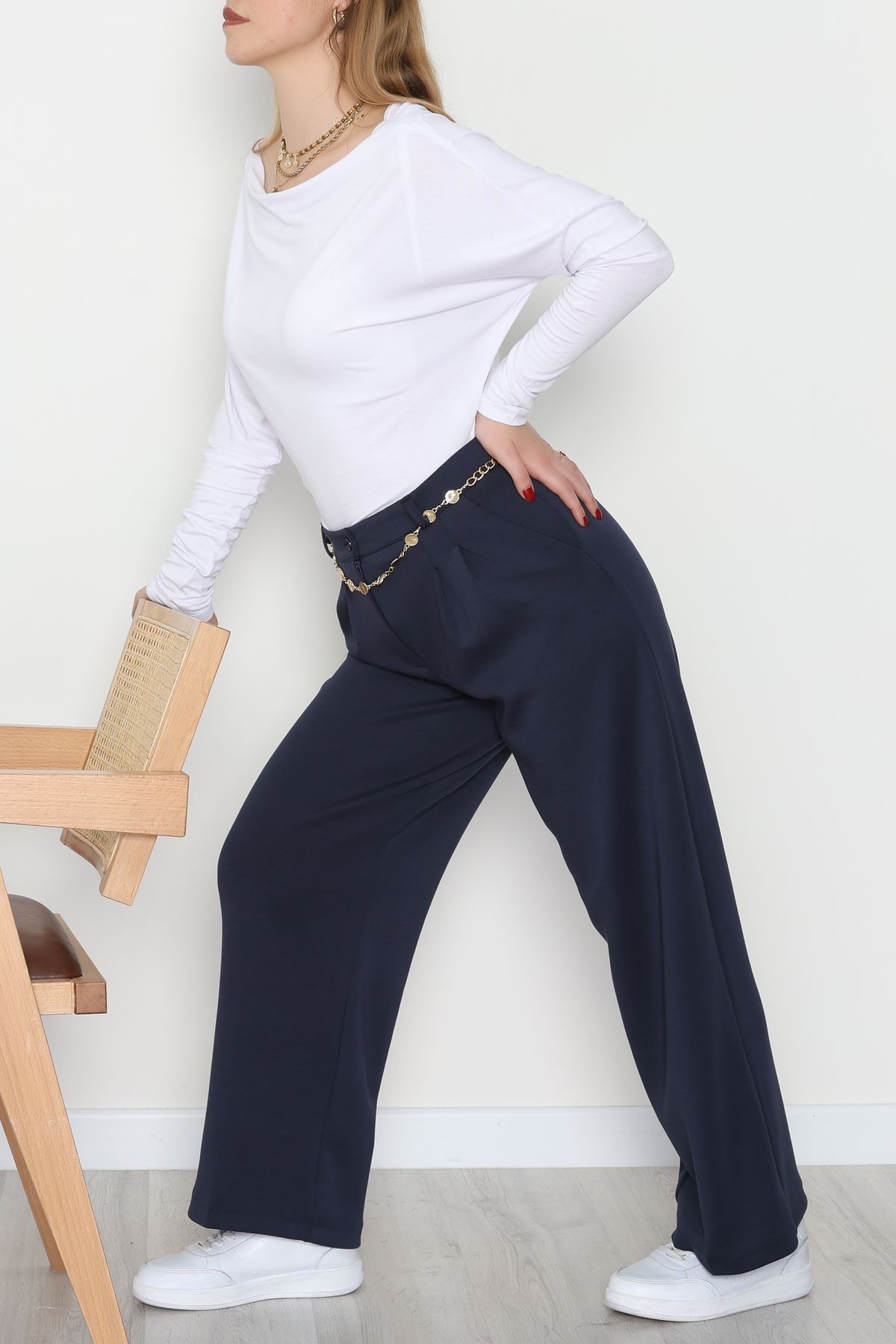 Modal Kumaş Palazzo Pantolon Lacivert - 51104.2061.