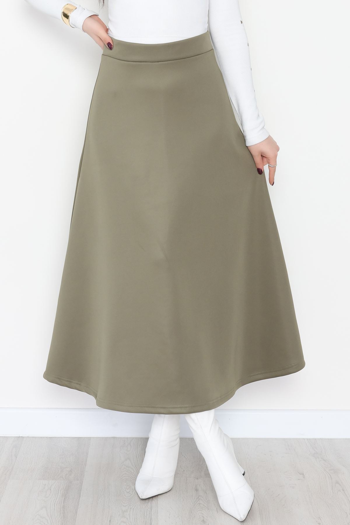 Puf Scuba Kumaş Uzun Etek Haki - 51104.1355.