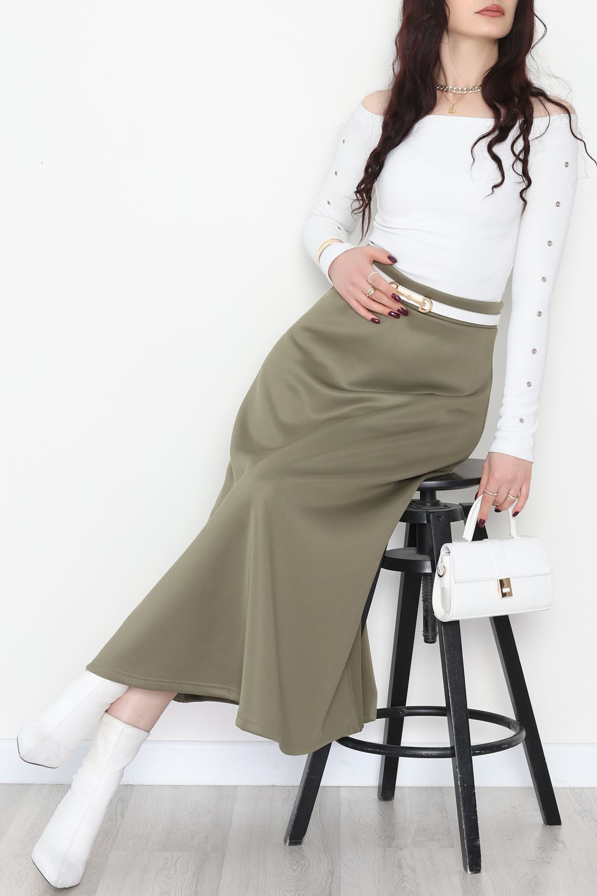 Puf Scuba Kumaş Uzun Etek Haki - 51104.1355.