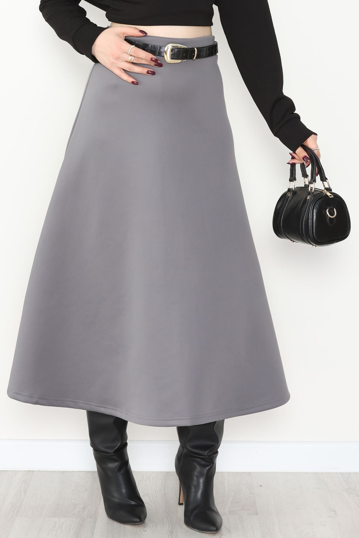 Puf Scuba Kumaş Uzun Etek Gri - 51104.1355.