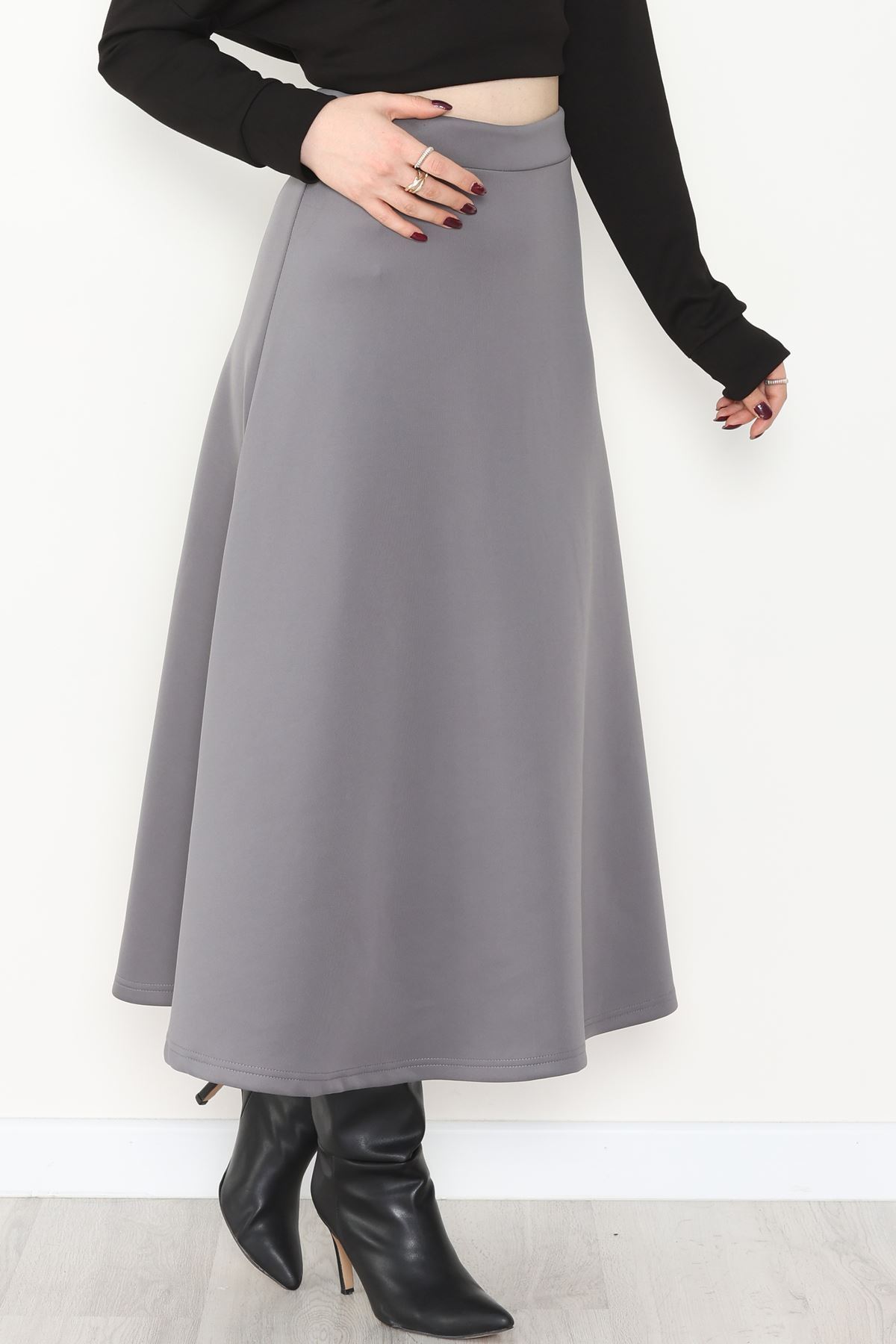 Puf Scuba Kumaş Uzun Etek Gri - 51104.1355.