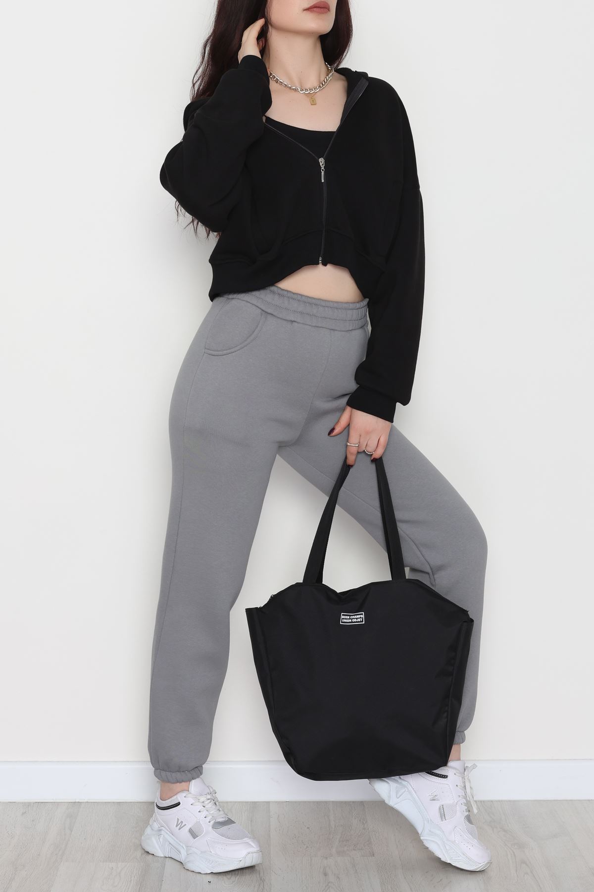 Lastikli 3 İplik Eşofman Altı Antrasit - 20956.1878.