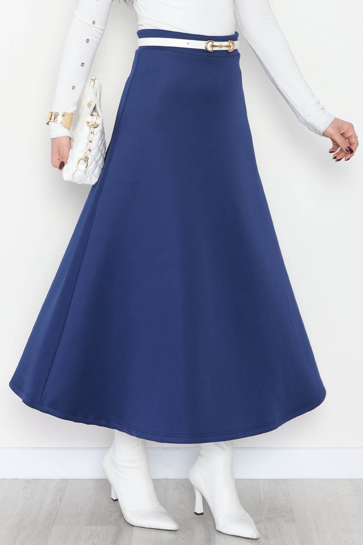 Puf Scuba Kumaş Uzun Etek Mavi - 51104.1355.