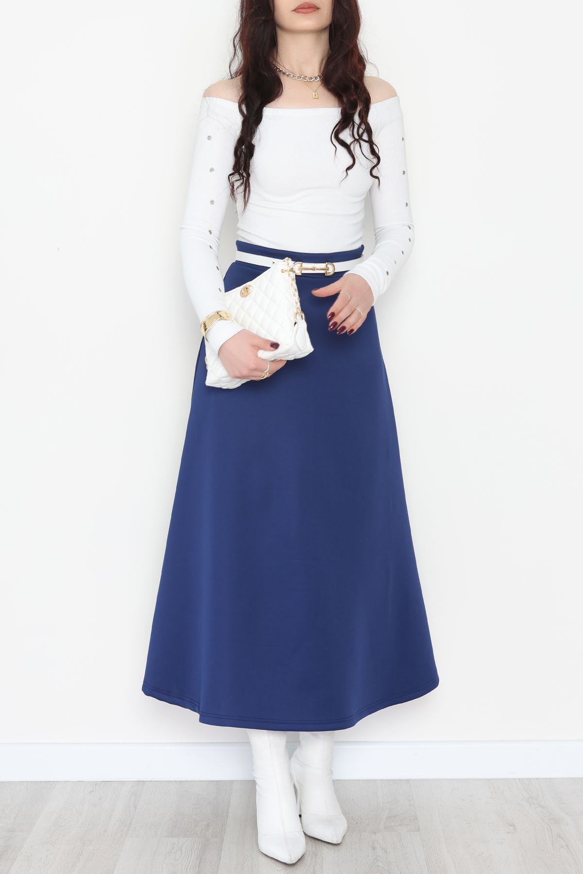 Puf Scuba Kumaş Uzun Etek Mavi - 51104.1355.