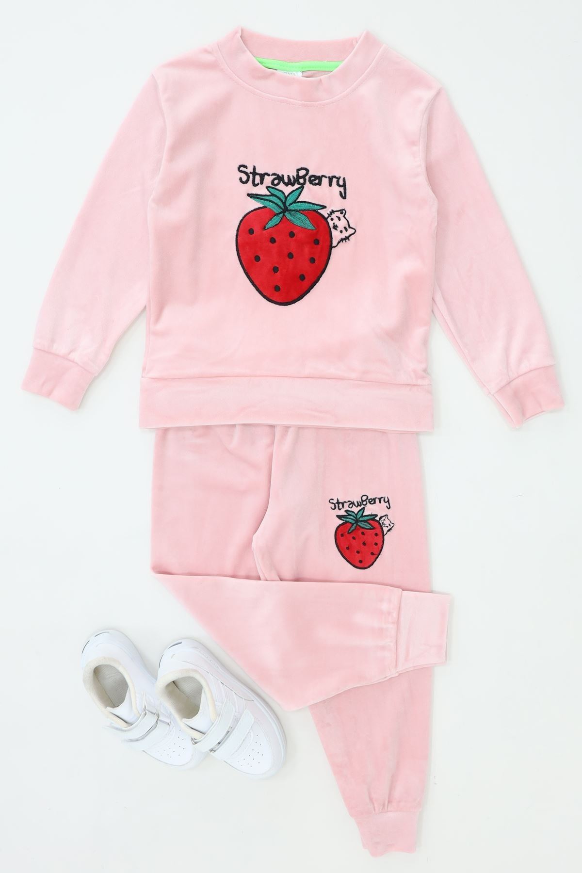 4-10 Yaş Fransız Kadife Likralı İkili Takım Pudra - 52132.1776.