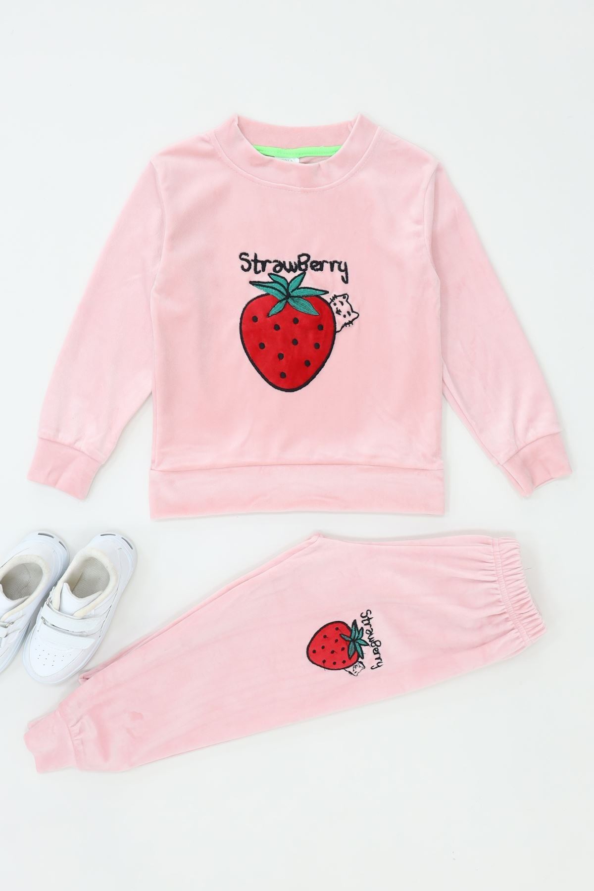 4-10 Yaş Fransız Kadife Likralı İkili Takım Pudra - 52132.1776.