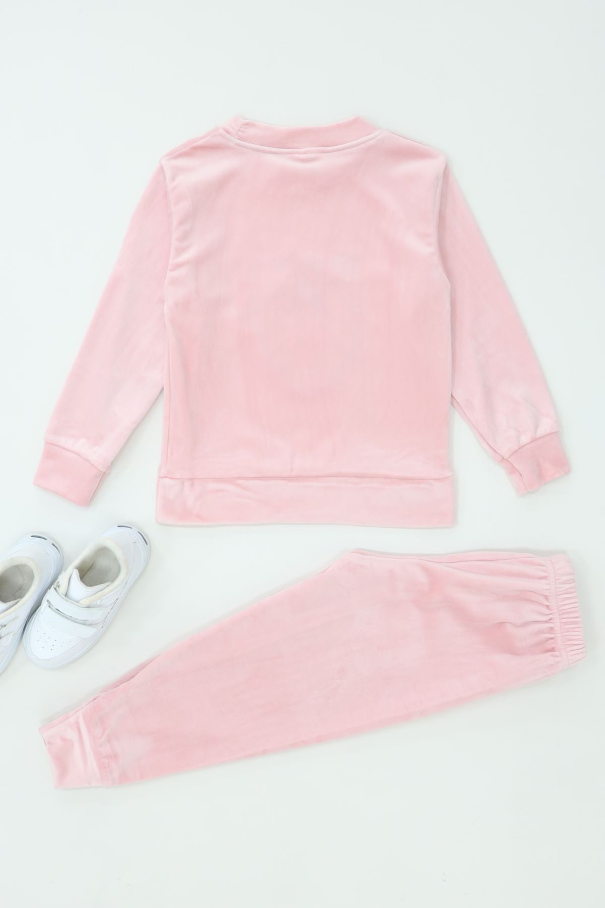 4-10 Yaş Fransız Kadife Likralı İkili Takım Pudra - 52132.1776.