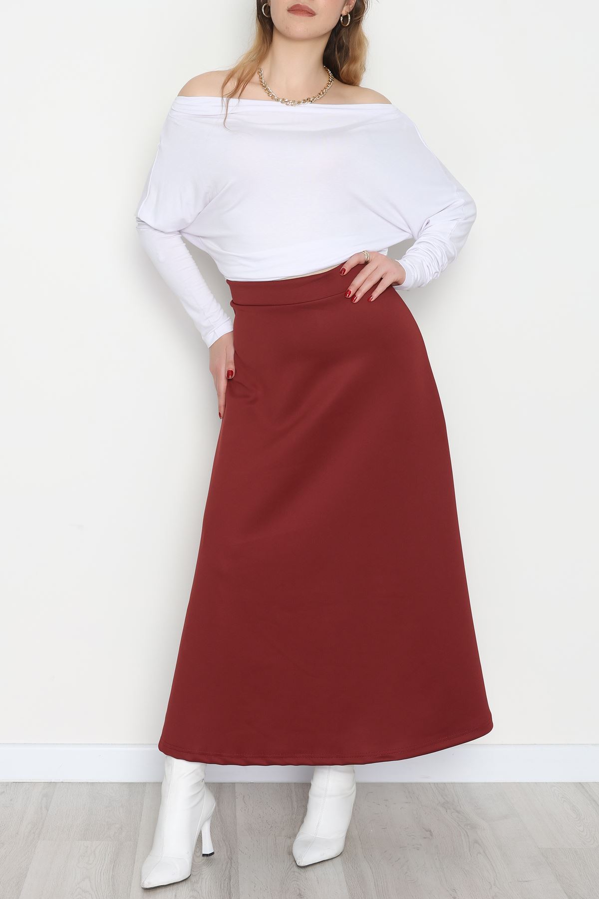 Puf Scuba Kumaş Uzun Etek Bordo - 51104.1355.