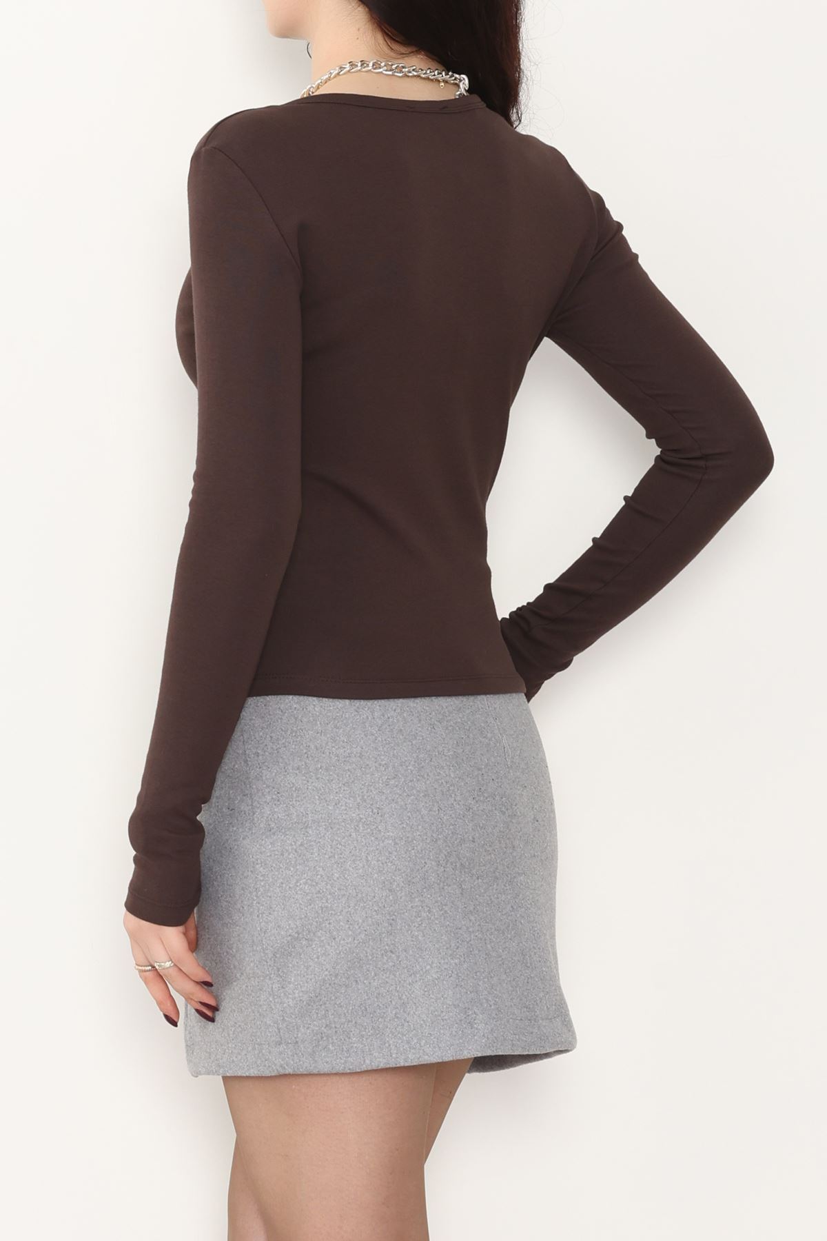 Ribana Kumaş V Yaka Düğme Detay Body Kahve - 21926.200.