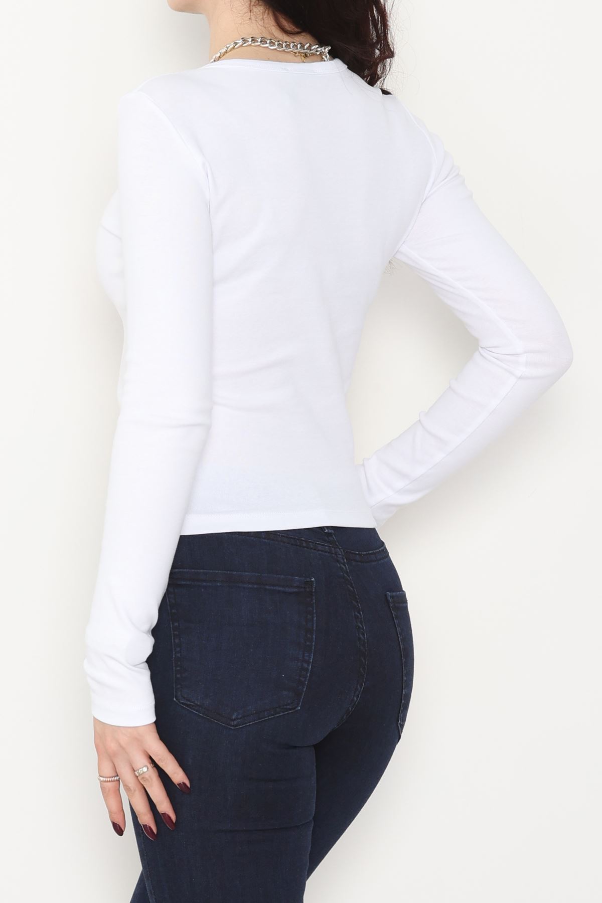 Ribana Kumaş V Yaka Düğme Detay Body Beyaz - 21926.200.