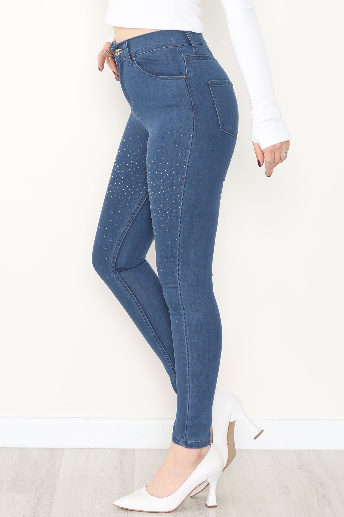 Taşlı Dar Paça Kot Pantolon İndigo - 31656.2112.