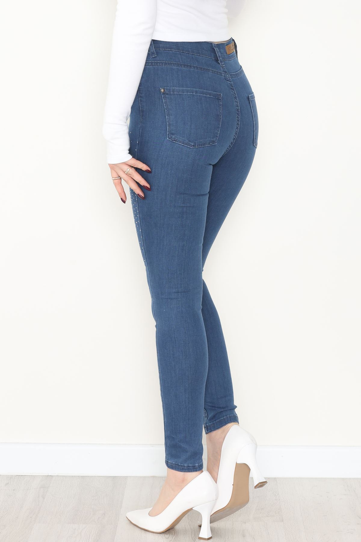 Taşlı Dar Paça Kot Pantolon İndigo - 31656.2112.