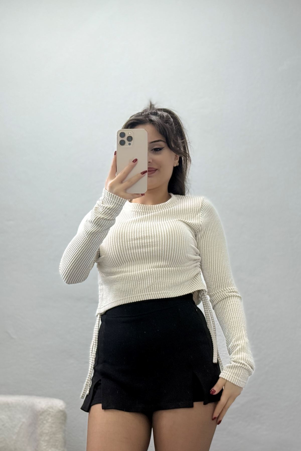 Su Yolu Kumaş Yan Bağlama Detay Bluz Taş - 1018.2119.