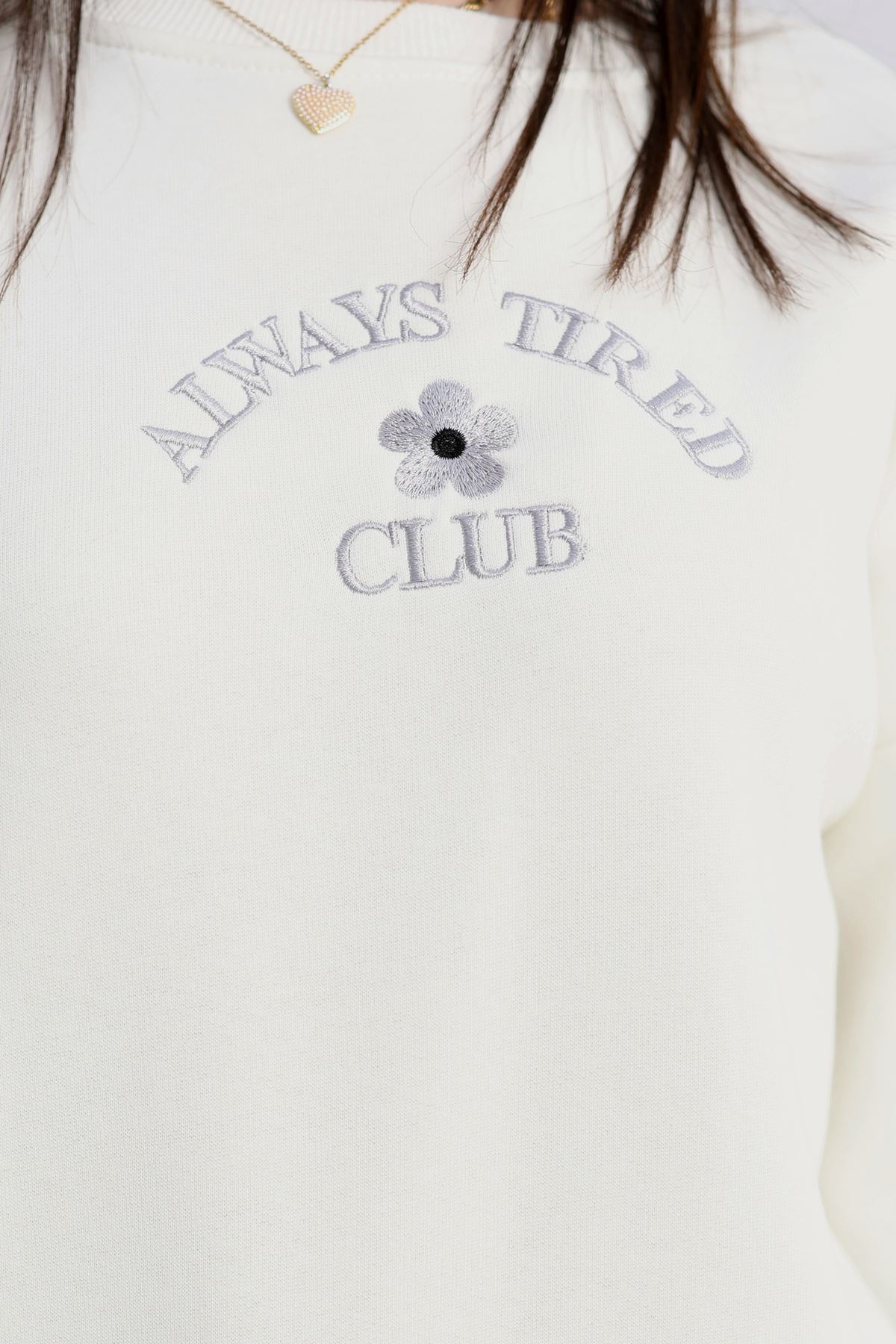 3 İplik Bisiklet Yaka Sweat Beyaz - 42239.1878.