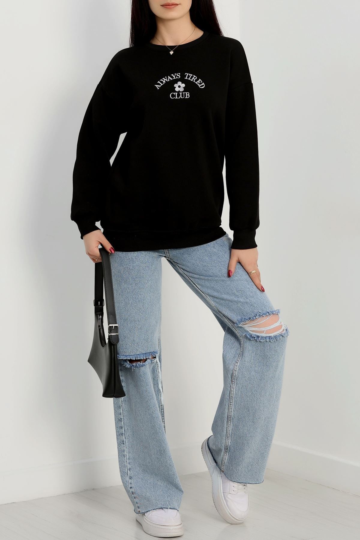 3 İplik Bisiklet Yaka Sweat Siyah - 42239.1878.