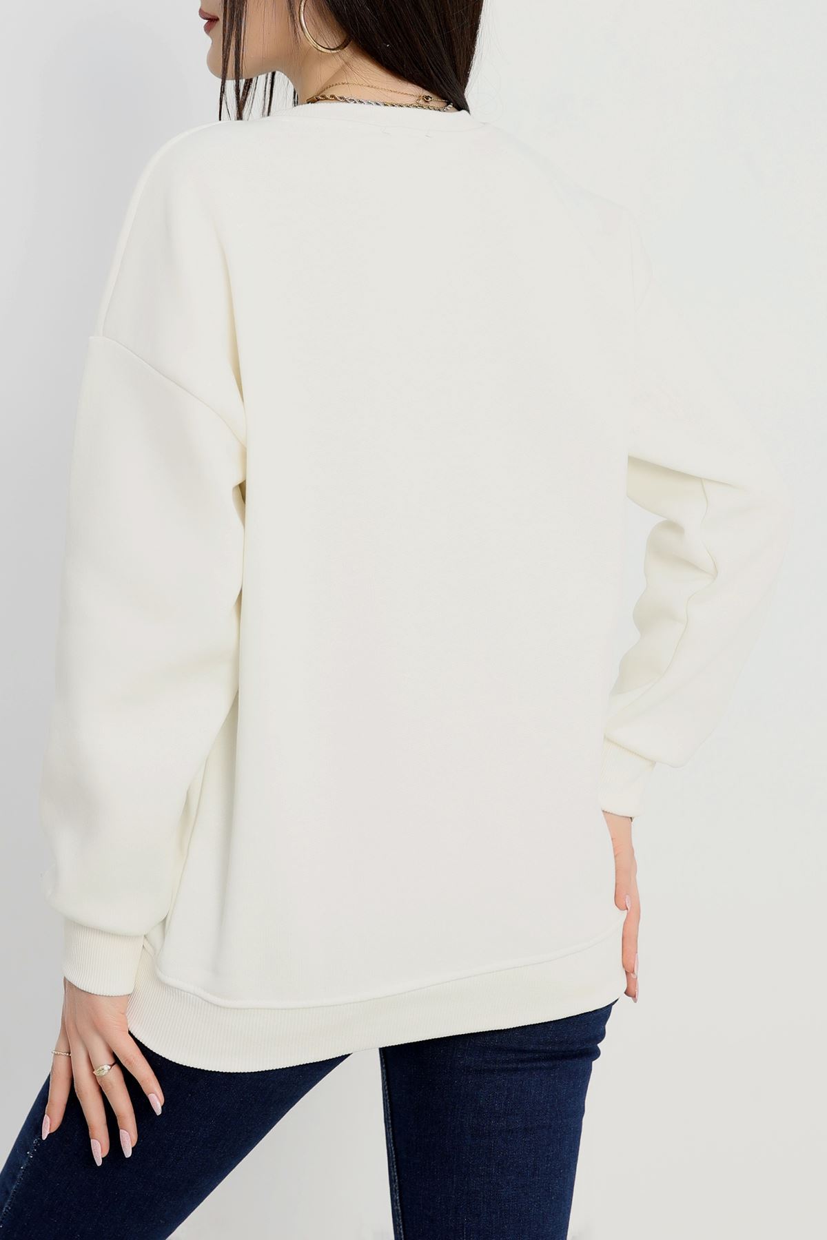 3 İplik Bisiklet Yaka Sweat Beyaz - 42239.1878.