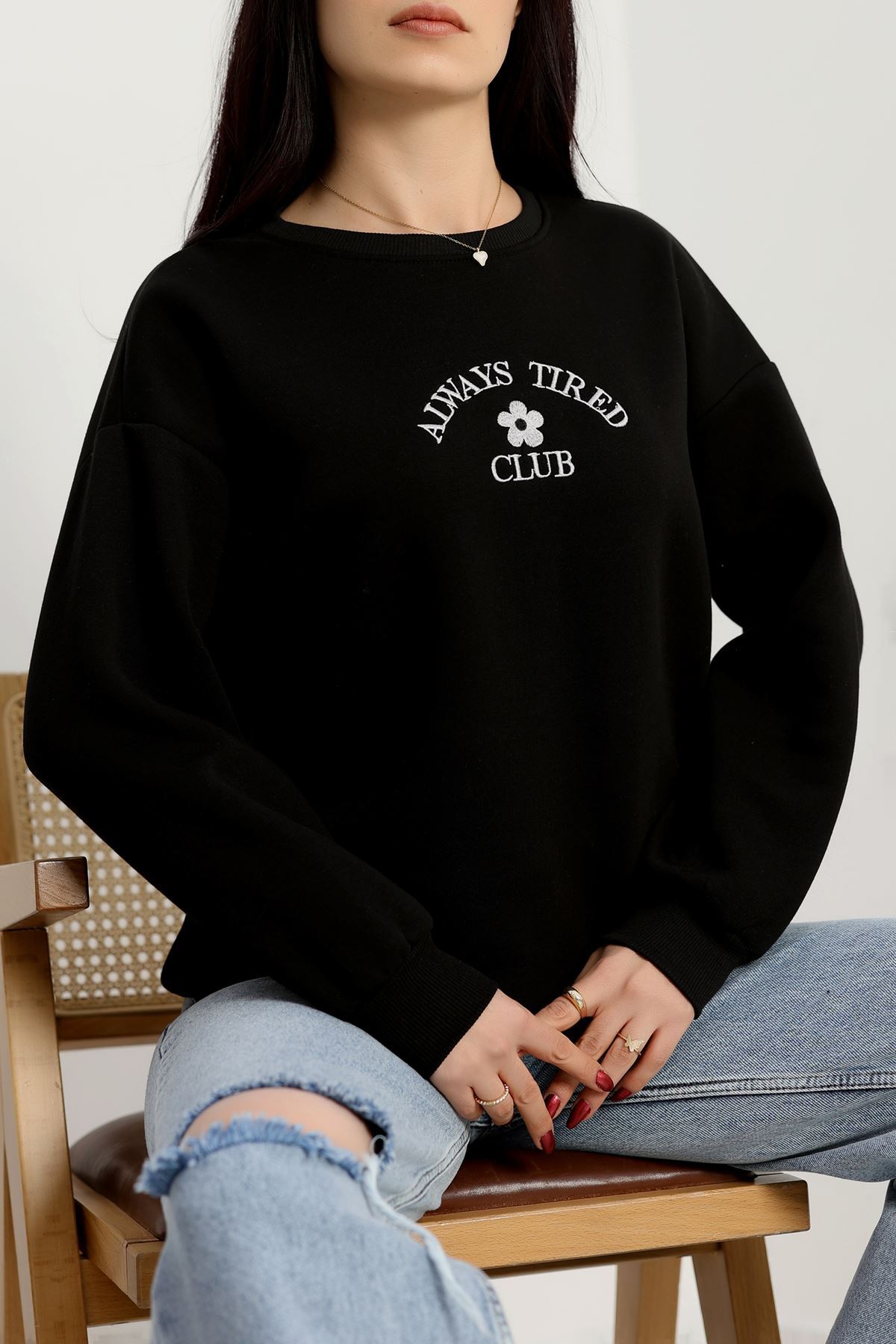 3 İplik Bisiklet Yaka Sweat Siyah - 42239.1878.