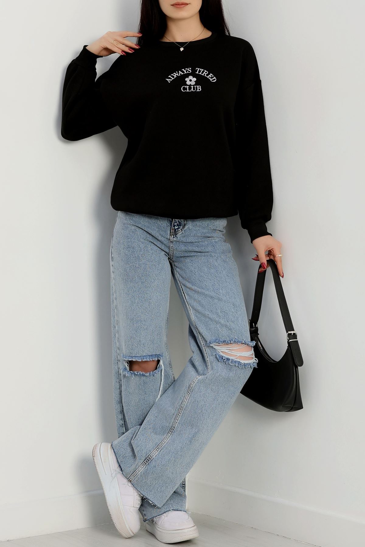 3 İplik Bisiklet Yaka Sweat Siyah - 42239.1878.