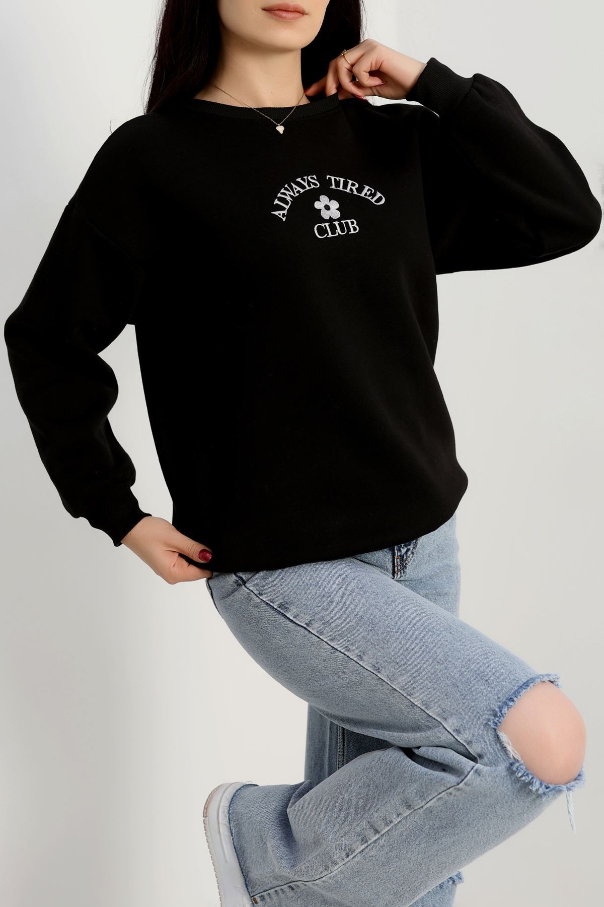 3 İplik Bisiklet Yaka Sweat Siyah - 42239.1878.