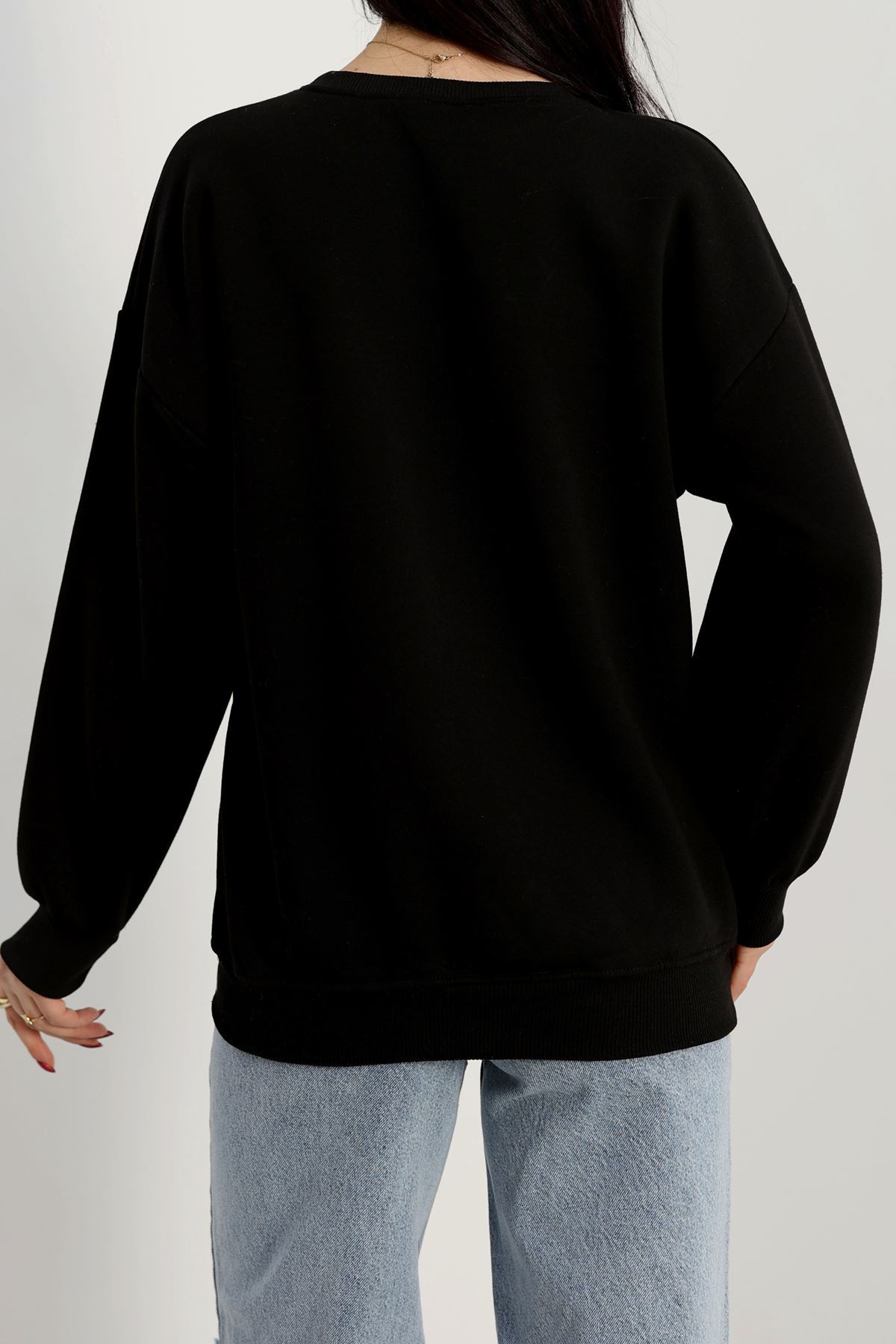 3 İplik Bisiklet Yaka Sweat Siyah - 42239.1878.