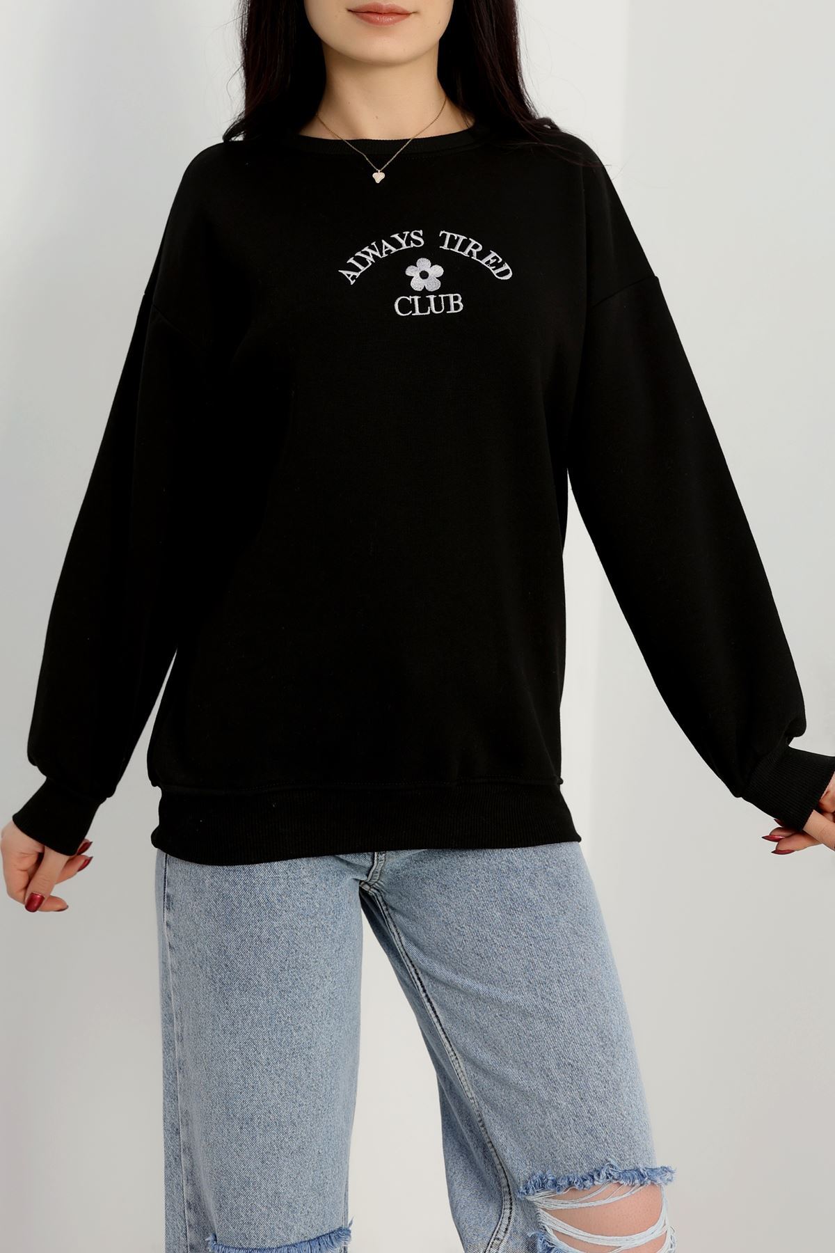 3 İplik Bisiklet Yaka Sweat Siyah - 42239.1878.