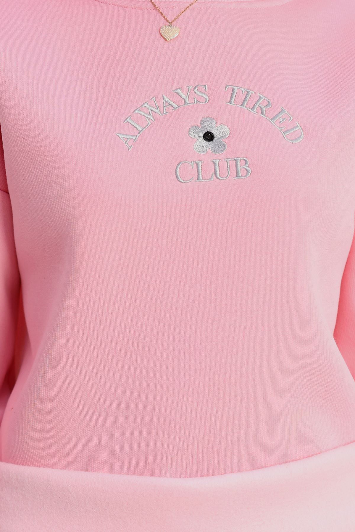 3 İplik Bisiklet Yaka Sweat Pembe - 42239.1878.