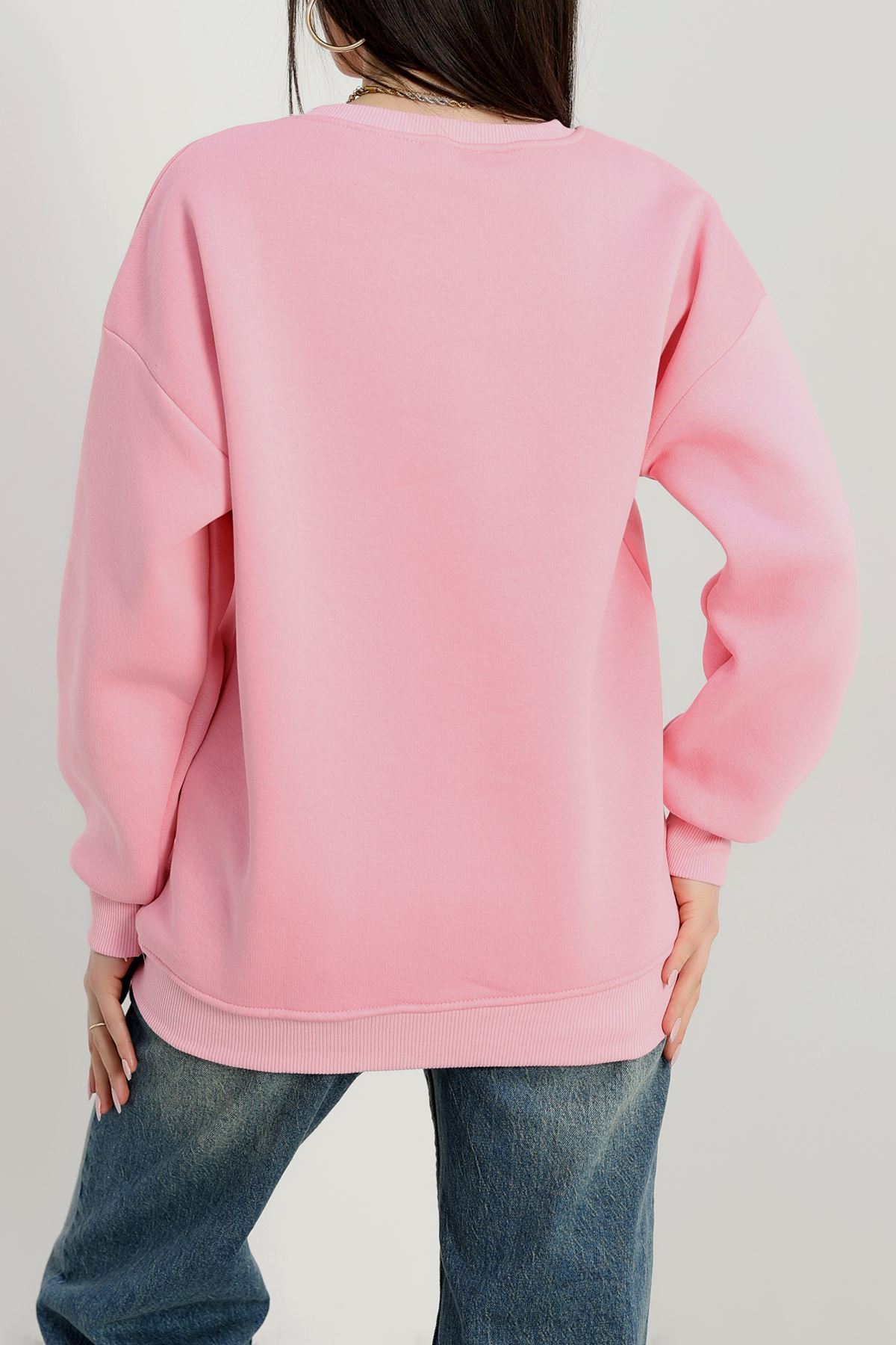 3 İplik Bisiklet Yaka Sweat Pembe - 42239.1878.