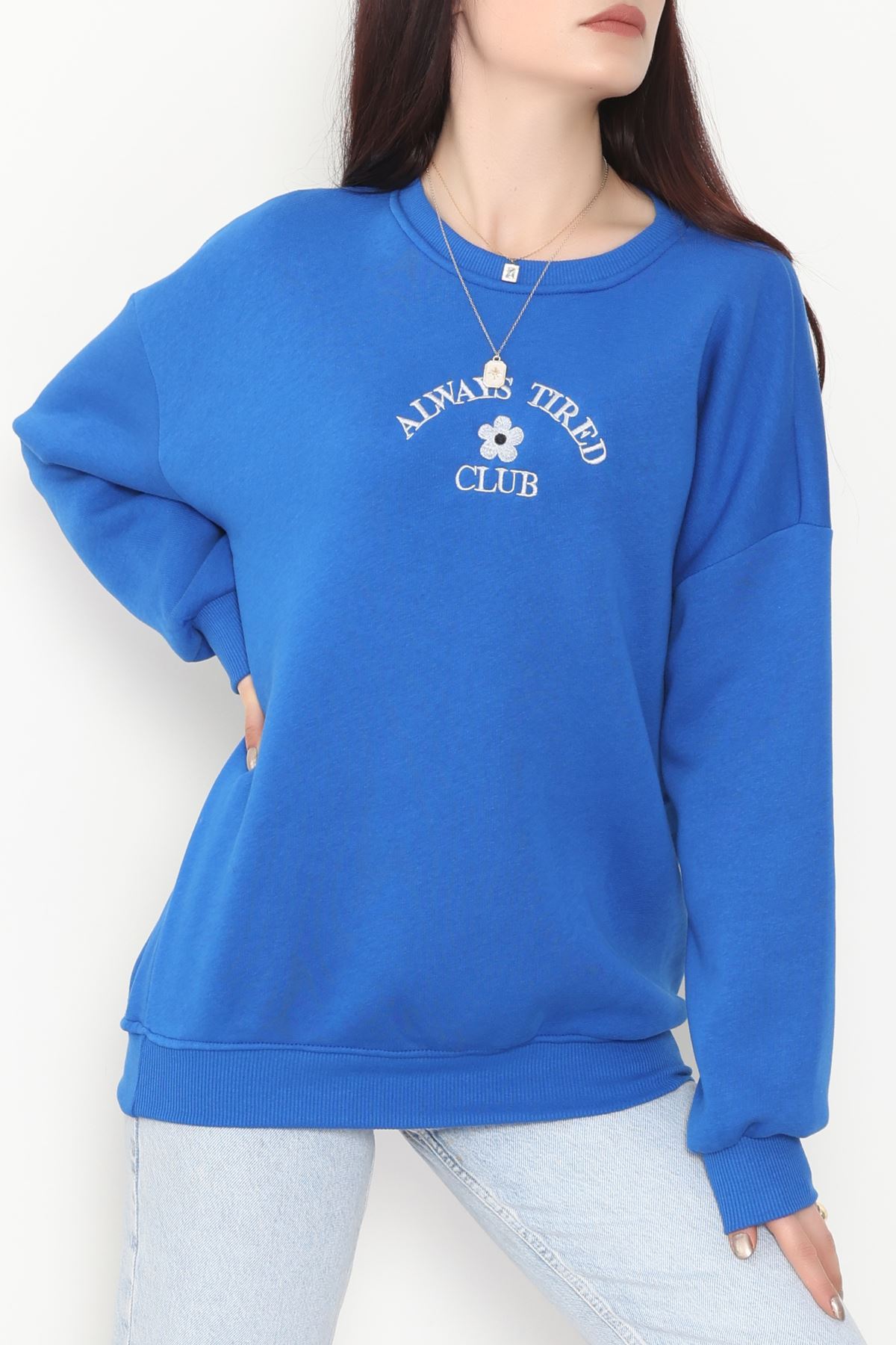 3 İplik Bisiklet Yaka Sweat Saks - 42239.1878.