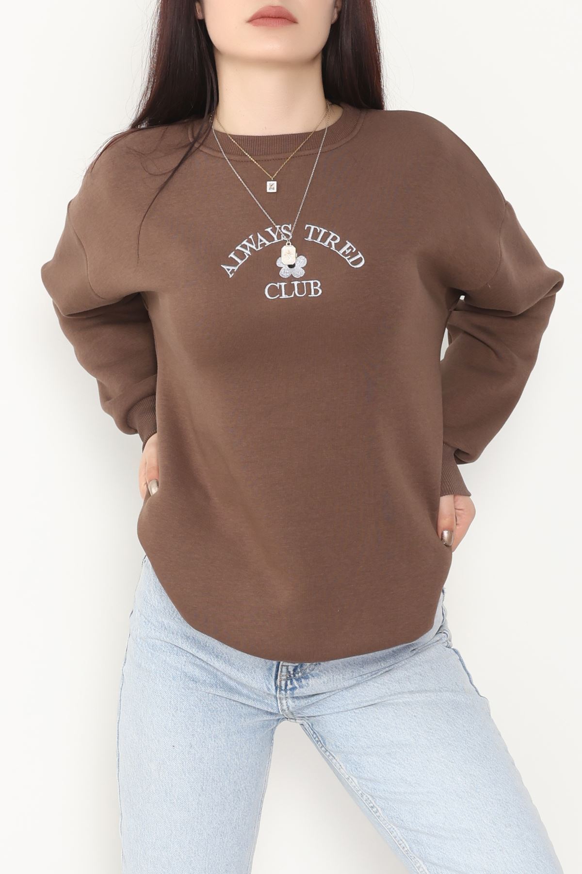 3 İplik Bisiklet Yaka Sweat Açıkkahve - 42239.1878.