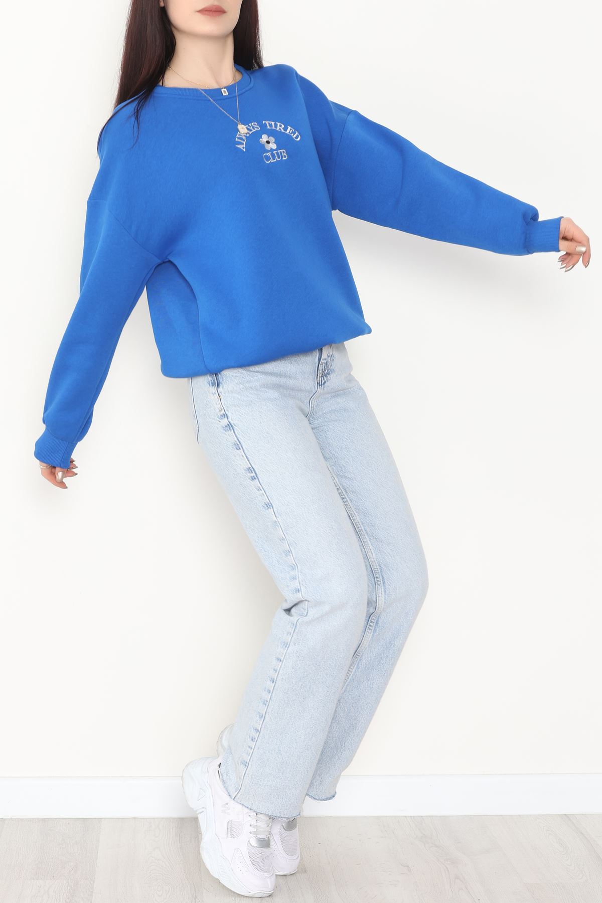 3 İplik Bisiklet Yaka Sweat Saks - 42239.1878.