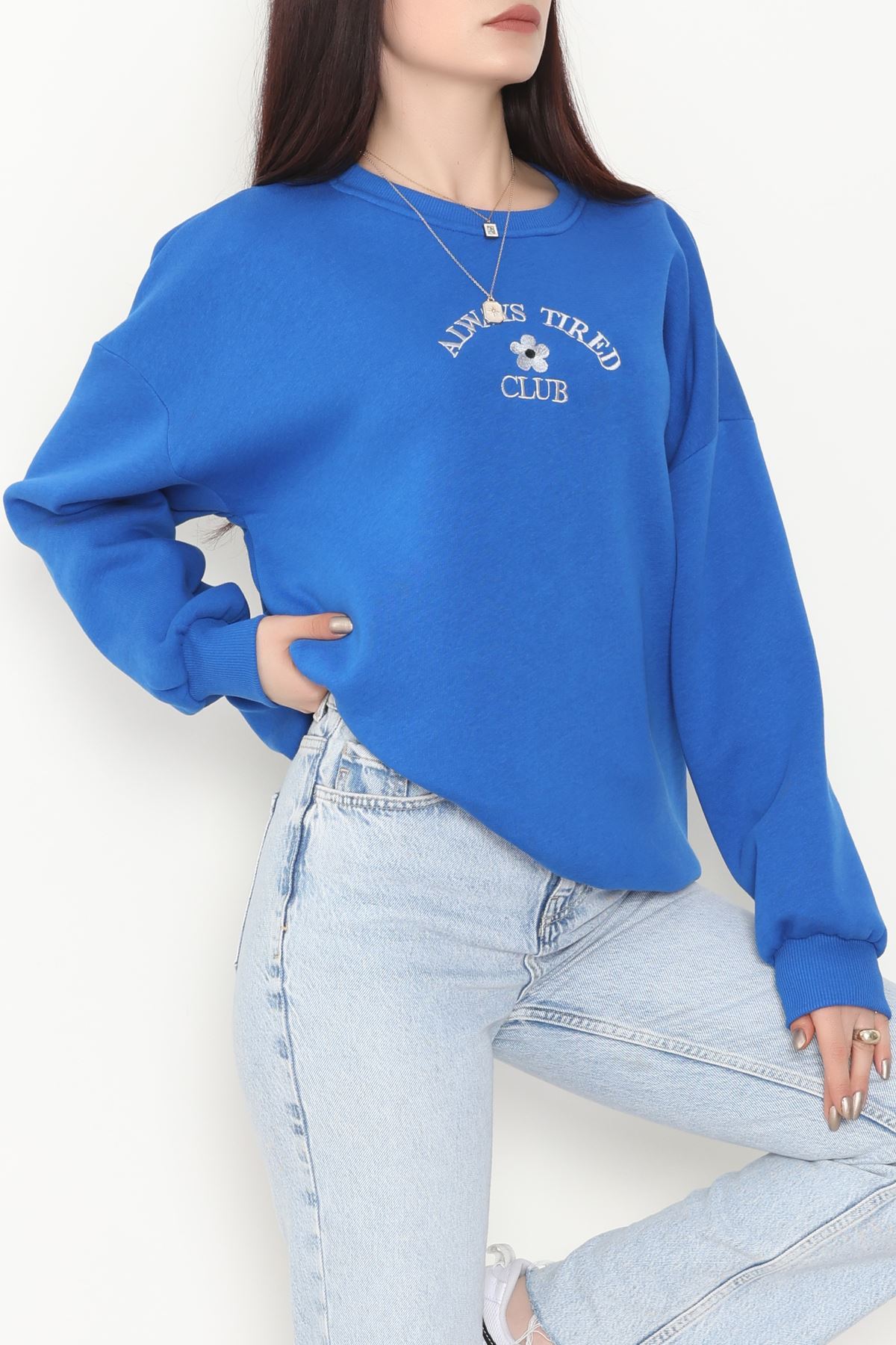 3 İplik Bisiklet Yaka Sweat Saks - 42239.1878.