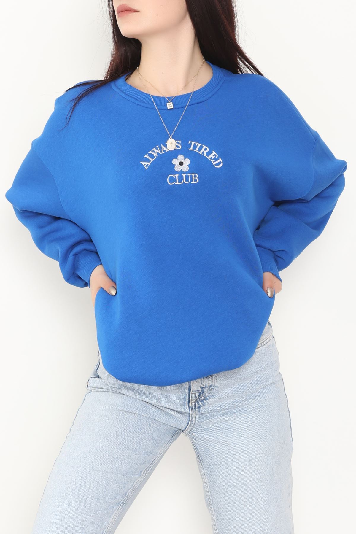 3 İplik Bisiklet Yaka Sweat Saks - 42239.1878.